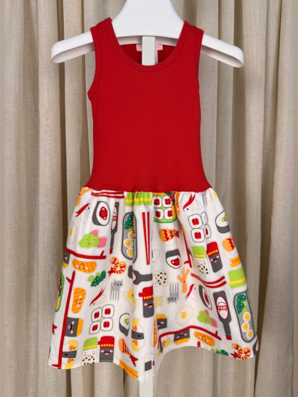 Alejandra Kearl Red Ribbed Bodice with *Sushi Bar* Print Tank Dress NWT 2T